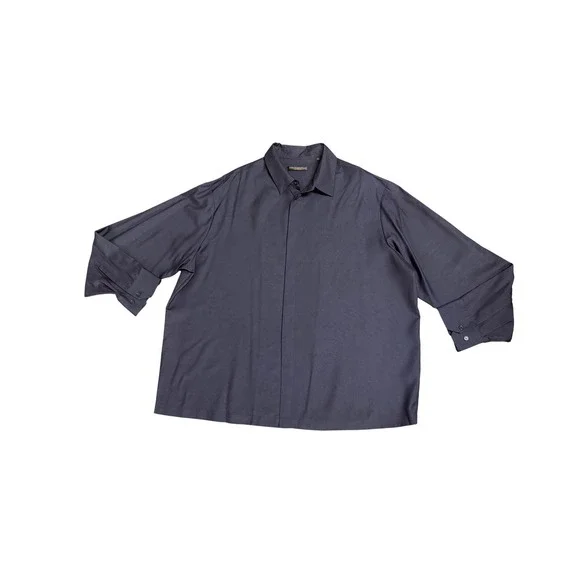 Donna Karan Signature Mens XL Silk Wool Hidden Button ShirtBlack High End